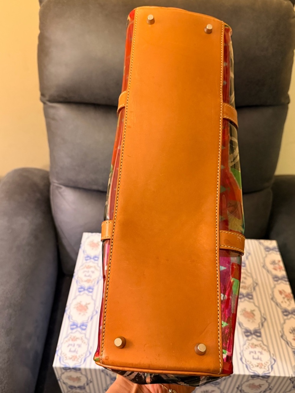 Prada Venezia Colorful Abstract Printed Tote Bag with Tan Leather Trim - Picture 10 of 17